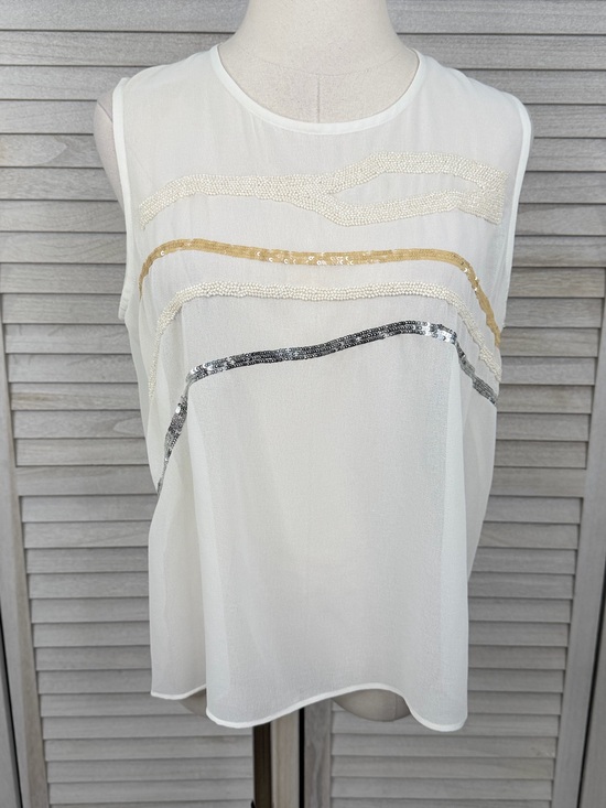 DKNYC Tops - DKNYC Sleeveless Sheer Ivory Tank Top with Beading & Sequins -Small